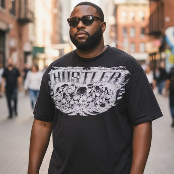 VINTAGE Y2K HUSTLER BRAND Old School Tee 2XL XXL Hip Hop Skulls Grunge Trap - Picture 1 of 14